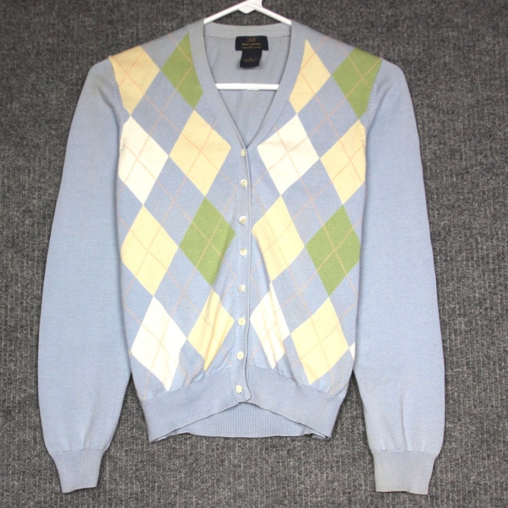 Brooks Brothers 346 Argyle Cardigan Sweater Womens Small Supima Cotton